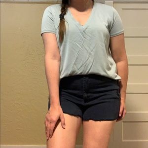 Lush steel blue modal v neck tee